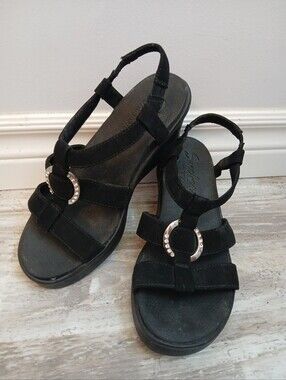 Skechers Rumble On Camp Glam Wedge Sandals - Black - Size 7